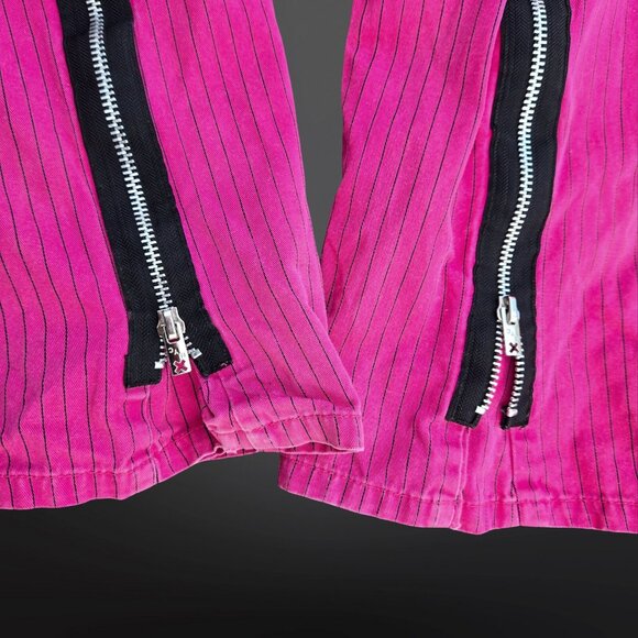 Vintage Tripp NYC Pink Black Pinstriped Pants Buckles Zippers Size 11 Low Rise - Picture 8 of 12